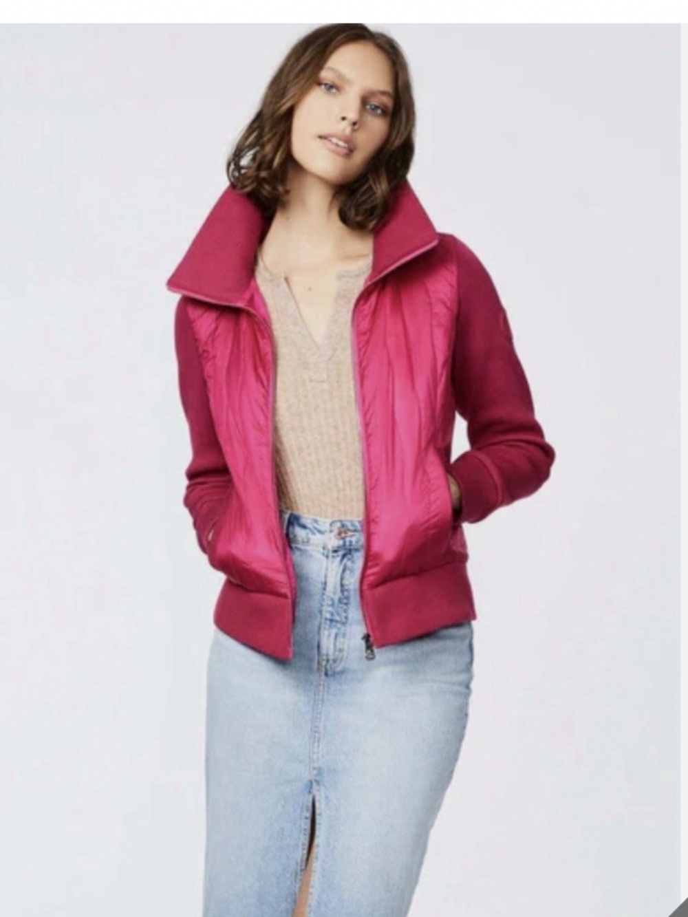 Bernardo SATEEN PUFFER SWEATER Jacket COLOR: ORCHID FLOWER